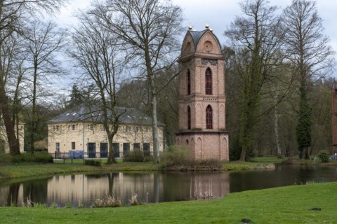 Separate bell tower of the Catholic Church of St Helena in Ludwigslust Palace Park, built around