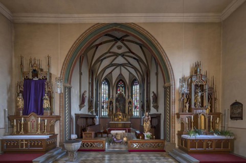 Chancel of St Sebastian's Church, baroque style in the 18th century, Sulzfeld am Main, Lower