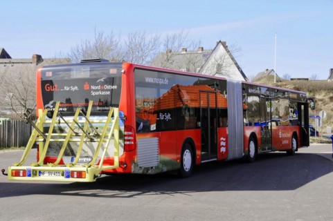 Crepes stand, Hoernum, Sylt, North Frisian island, Schleswig Holstein, A red articulated public