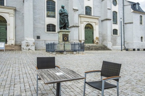 Herder monument in front of the Herderkirche, actually the town church of St Peter and Paul, a