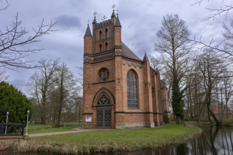 St Helena's Catholic Church in Ludwigslust Castle Park, built 1806 - 1809, first neo-Gothic brick