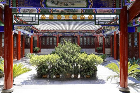 Chongqing, Chongqing Province, China, Asia, Inner courtyard of a Chinese building surrounded by