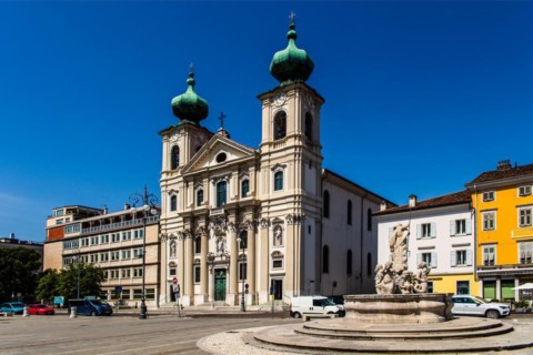 Piazza della Vittoria with Chiesa Sant Ignazio, 17th century, Gorizia, border town to Slovenia,