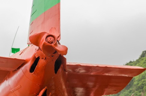Aft section of North Korean submarine with damaged propeller on display at Unification Park in