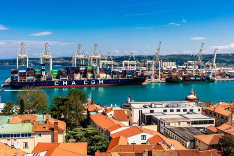 View of the harbour, harbour town of Koper on the Adriatic coast, Slovenia, Koper, Slovenia, Europe