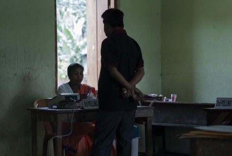 BOKAKHAT, INDIA, APRIL 19: Voters at a polling station to cast their votes during the first phase