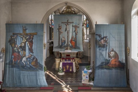 Three historical Lenten cloths, created around 1890, St Laurentius Church, Schoenau an der Brend,