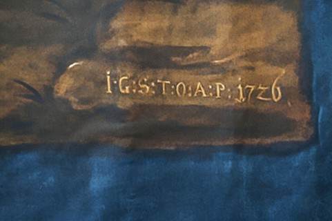 Date on the Lenten cloth, 1726, parish church of St Nicholas, Gundelsheim, Baden-Wuerttemberg,