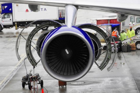 AUGUSTO C. SANDINO Airport, Managua, Nicaragua, Close-up of an aircraft engine at the airport