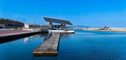 The photovoltaic pergola in the Forum district, a sail the size of a football pitch made of solar