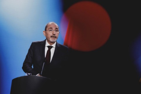 Ayman Safadi, Foreign Minister of Jordan, pictured at a press conference after a joint meeting with