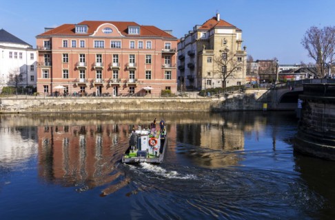 Residential building on the Spree, northern Monbijou Bridge at the Bode Museum, Berlin, Germany,