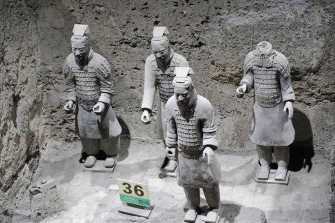 Figures of the Terracotta Army, Xian, Shaanxi Province, China, Asia, Special grouping of kneeling