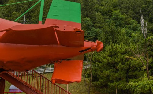 Aft section of North Korean submarine with damaged rudder and propeller on display at Unification