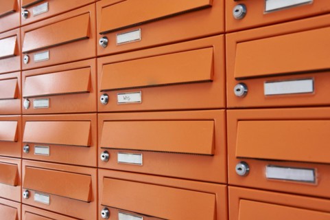 Letterboxes in a complex for holiday flats in 23570 Travemuende, Travemuende, Schleswig-Holstein,