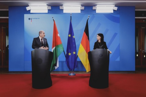 (R-L) Annalena Baerbock (Alliance 90/The Greens), Federal Foreign Minister, and Ayman Safadi,
