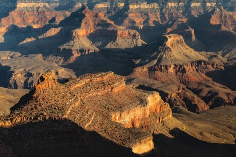 View from the South Rim to Shiva Temple, Isis Temple and Cheops Pyramid, Grand Canyon National
