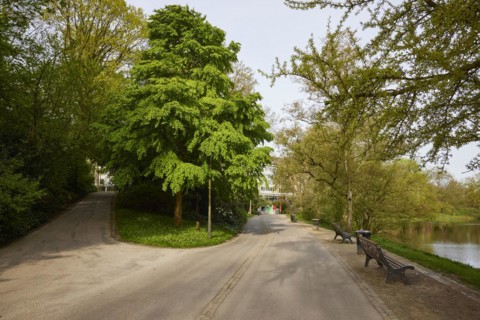Wallanlagen public park with moat in Bremen, Hanseatic city, federal state of Bremen, Germany,