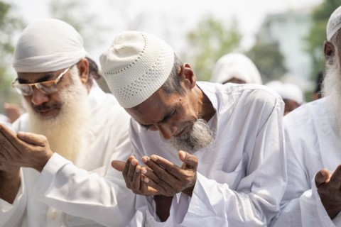 GUWAHATI, INDIA, APRIL 11: Muslims gather to perform Eid al-Fitr prayer at Eidgah in Guwahati,