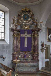 Lenten cloth in front of the left side altar, late 19th century, St John the Baptist, Ochsenfurt
