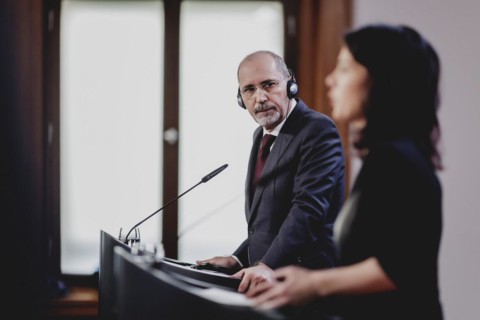 (R-L) Annalena Baerbock (Alliance 90/The Greens), Federal Foreign Minister, and Ayman Safadi,
