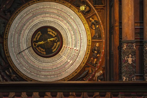 Calendar of the astronomical clock from the 15th century in St Mary's Church in the historic old