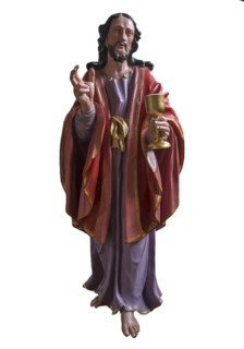 Life-size, carved figure of Jesus, Last Supper figure on a white background, 350-year-old