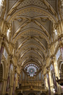 Nave with organ loft and Gothic rose window, Ebrach Abbey, former Cistercian abbey, Ebrach, Lower