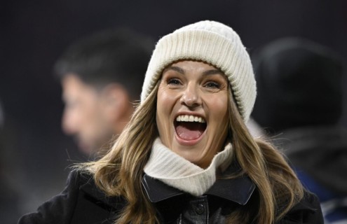 TV presenter Laura Wontorra DAZN, portrait, cap, laughs, Allianz Arena, Munich, Bavaria, Germany,