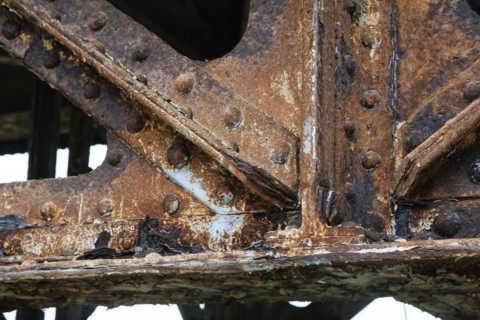 Rusted iron structure of a bridge, Solvay chemical plant for the production of bicarbonate and