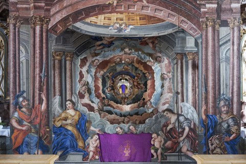 Holy Sepulchre, created in 1764, in front of the altar of St Bartholomew's Church, Kleineibstadt,