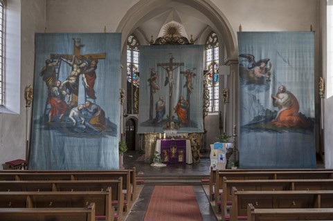 Three historical Lenten cloths, created around 1890, St Laurentius Church, Schoenau an der Brend,