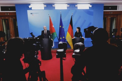 (R-L) Annalena Baerbock (Alliance 90/The Greens), Federal Foreign Minister, and Ayman Safadi,