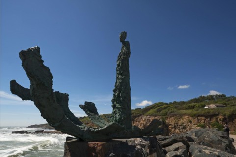 Sculpture by the artist Jean-Michel Solves La Dame de Bourgenay 2003, at the marina Port Bourgenay