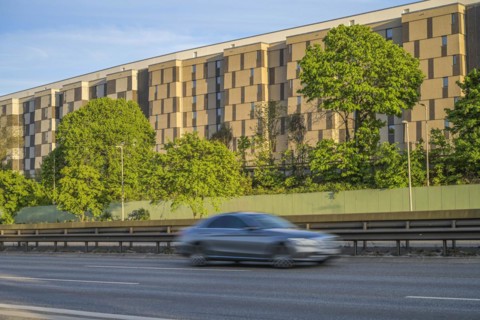 Prefabricated buildings, Friedenauer Hoehe development area, A100 city motorway, Friedenau,