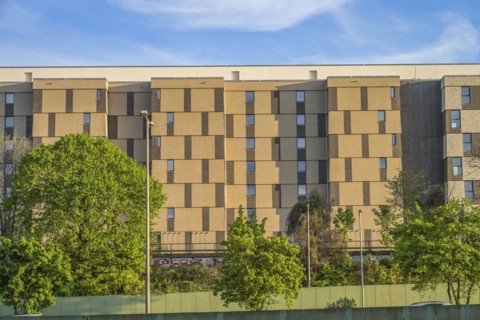 Prefabricated buildings, Friedenauer Hoehe development area, A100 city motorway, Friedenau,
