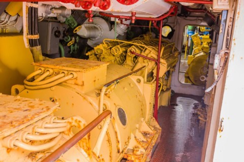 Closeup of engine of North Korean submarine on display at Unification Park in Gangneung, South