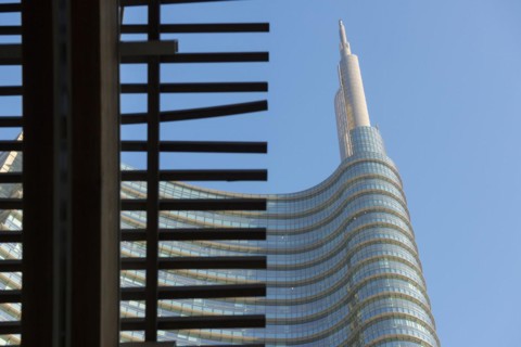 Skyscraper and roof in a sunny day in Porta Nuova in Milan, Italy, Europe