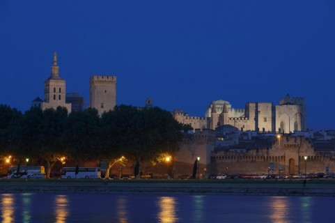 Papal Palace and Notre-Dame des Doms Cathedral at night, Avignon, Vaucluse, Provence-Alpes-Cote