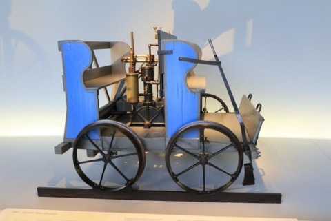 Daimler motorised trolley from 1887, Mercedes-Benz Museum, Stuttgart, Baden-Wuerttemberg, Germany,