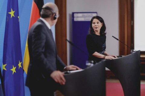(R-L) Annalena Baerbock (Alliance 90/The Greens), Federal Foreign Minister, and Ayman Safadi,