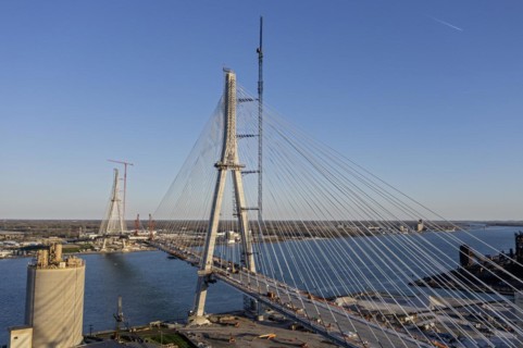 Detroit, Michigan USA -15 April 2024, Construction of the Gordie Howe International Bridge. The