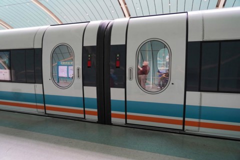 Shanghai Transrapid Maglev Shanghai Maglev Train Station Station, Shanghai, China, Asia, A train at