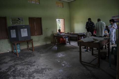 BOKAKHAT, INDIA, APRIL 19: Voters at a polling station to cast their votes during the first phase