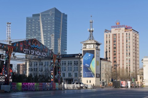 Festival stage in front of the post office, Sukhbaatar Square, Chinggis Square in the capital
