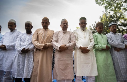 Muslims gather to perform Eid al-Fitr prayer at Eidgah in Guwahati, Assam, India on April 11, 2024.
