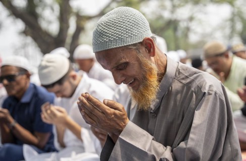 GUWAHATI, INDIA, APRIL 11: Muslims gather to perform Eid al-Fitr prayer at Eidgah in Guwahati,