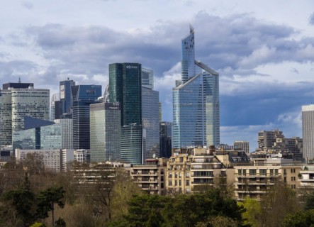 Paris. View on business district of La Defense from Louis Vuitton Foundation. Hauts-de-Seine, Ile