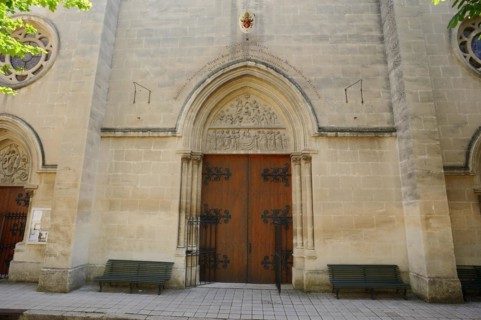 Entrance to the monastery church, Saint Michel de Frigolet Abbey, La Montagnette, Bouches-du-Rhone,
