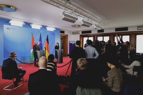 (R-L) Annalena Baerbock (Alliance 90/The Greens), Federal Foreign Minister, and Ayman Safadi,